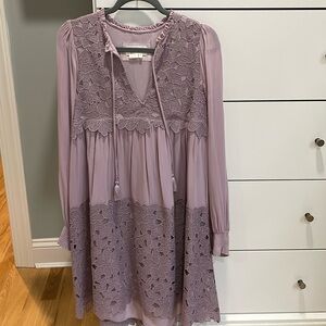 Anthropology Embroidered Lace Tunic Dress Lilac